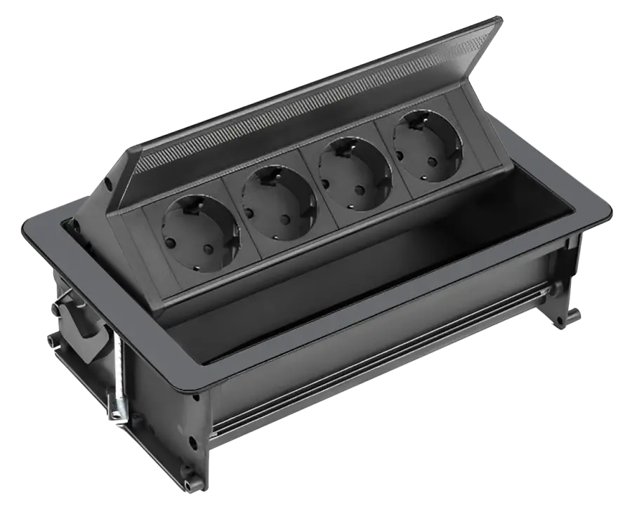 MCV 4E černé / Výklopné multimediální centrum, černé, 4-zásuvkové (jen 4 zásuvky)